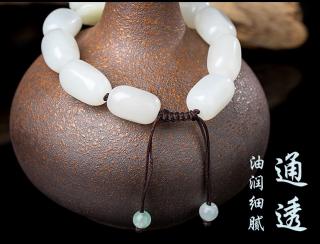 晶湖 和田玉财源貔貅手链 本命年情侣男女款手串 天然白玉饰品 和田玉