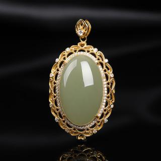 er26511 和田玉青口s925银豪华镶嵌蛋面吊坠